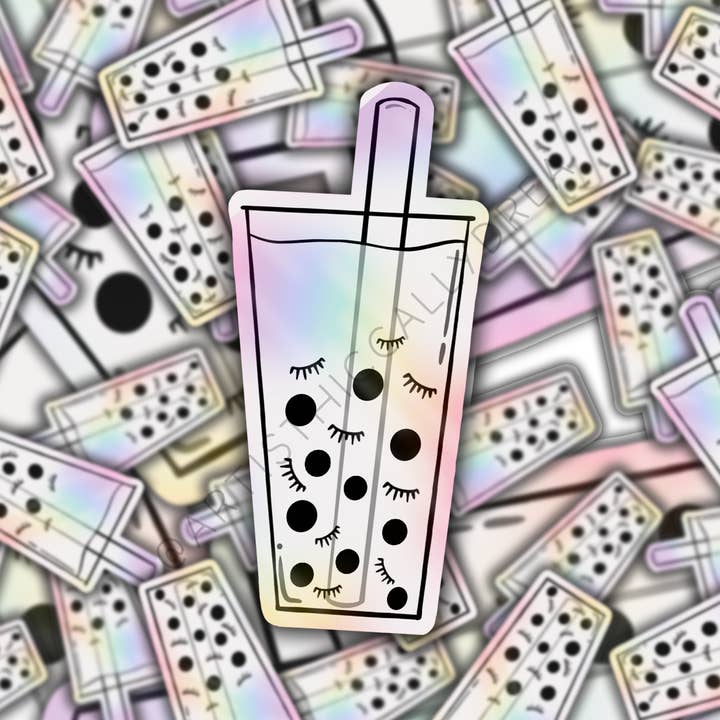 Boba Holographic Sticker for wholesale by Artisthiccally Drea