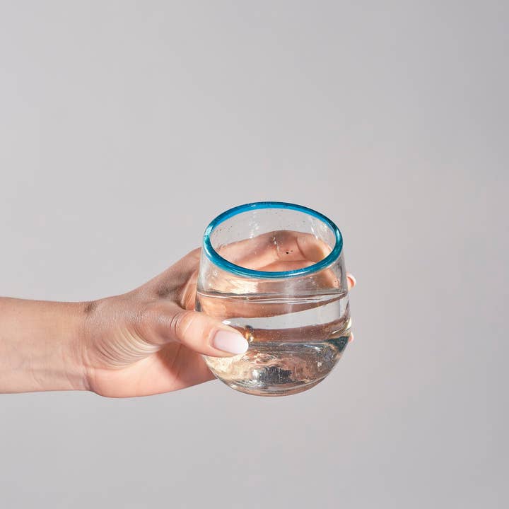 Sobremesa - Wholesale Wine Glass - Aqua Rim Roly Stemless Wine Glass | Barware | Glassware1