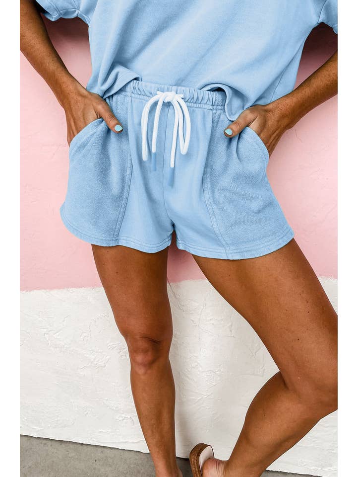 PRETTY BASH - Wholesale Lounge Set - Women's - Solid Tee and Patchwork Shorts Set
