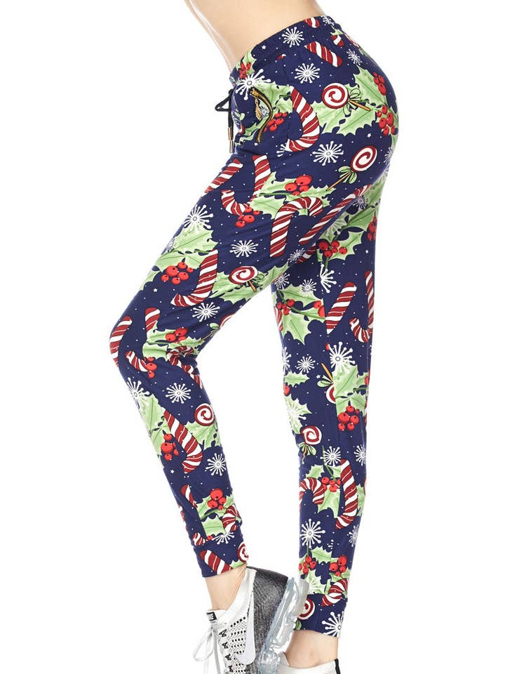 Pantalones deportivos navideños Buttery Smooth Candy Cane Noel para venta al por mayor de USA Fashion