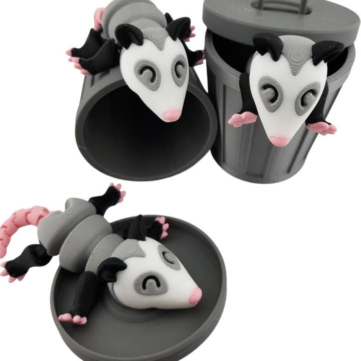 The Geek Galleria – Brinquedo estatueta - Crianças por atacado – Figura Articulada de Gambá Impressa em 3D | Cores Realistas Preto, Cinzento, Branco e Rosa | Adorável Decoração de Secretária e Brinquedo Colecionável | Fidget