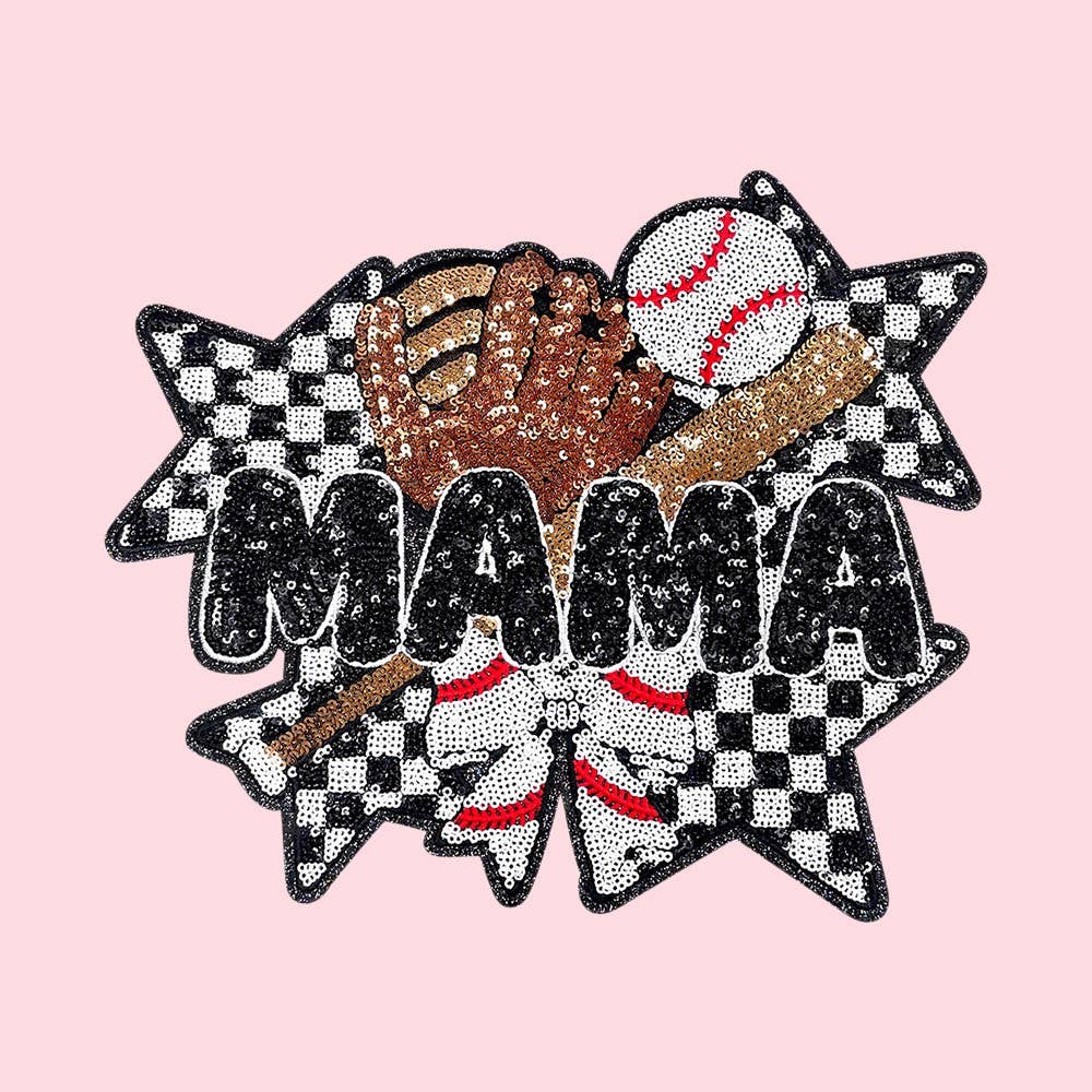 Rosie Posie Patches - Wholesale Patch - Baseball Mama Checkered Sequin Iron On Patch