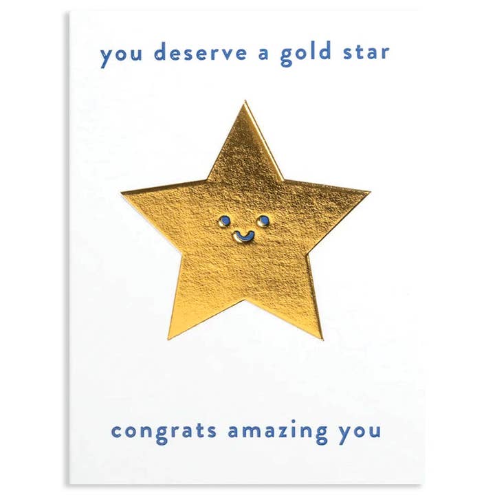 GOLD STAR CONGRATULATIONS GREETING CARD 3.5 x 4.75" for wholesale by Calypso Cards LLC