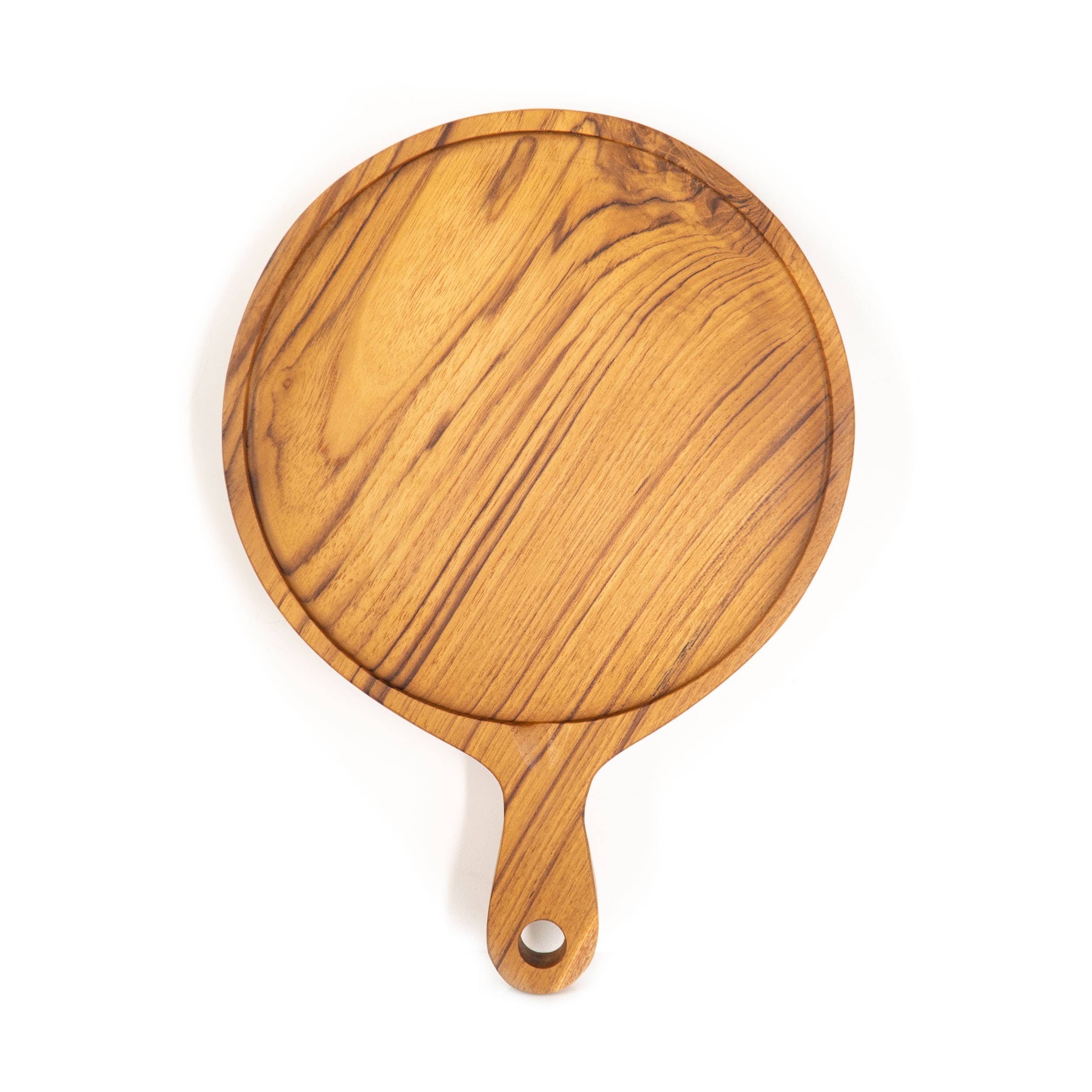 Rainforest Bowls - Wholesale Pizza Board - 10 Inch Teak Wood Pizza Board with Handle & Rim1