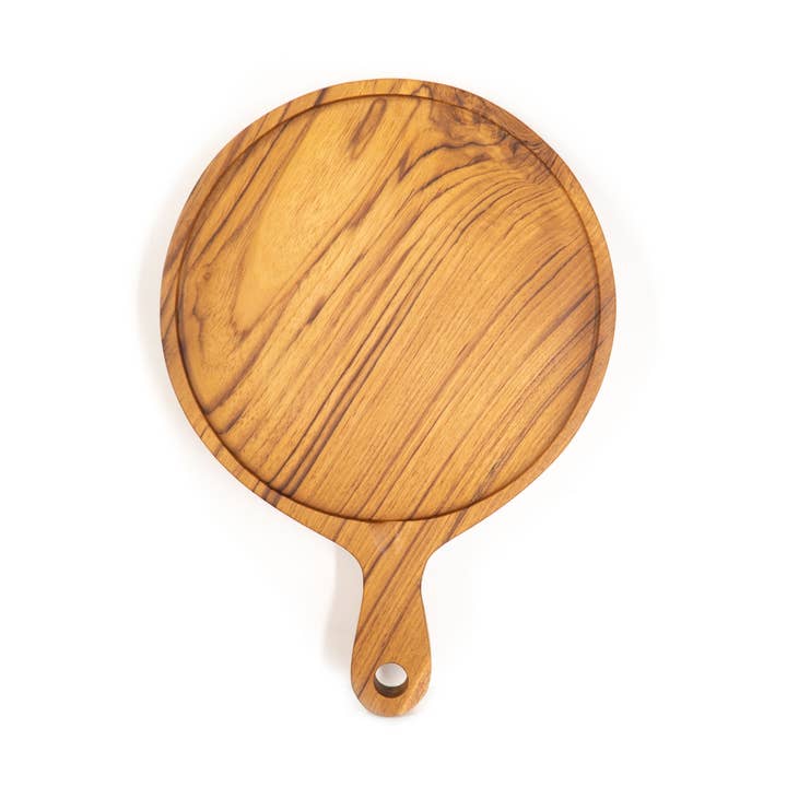 Rainforest Bowls - Wholesale Pizza Board - 10 Inch Teak Wood Pizza Board with Handle & Rim1
