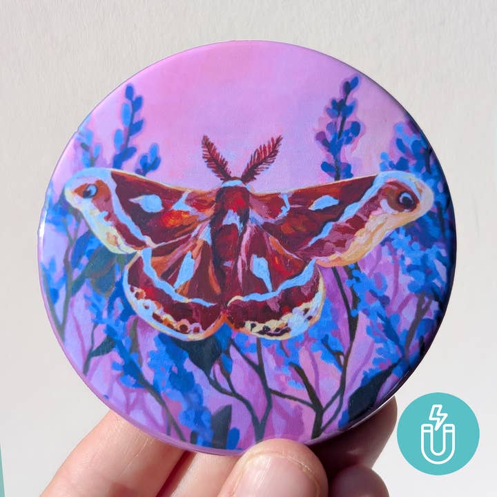 Silk-moth & Flowers Nature Art Magnet 3" round for wholesale by Marigold Art Studios
