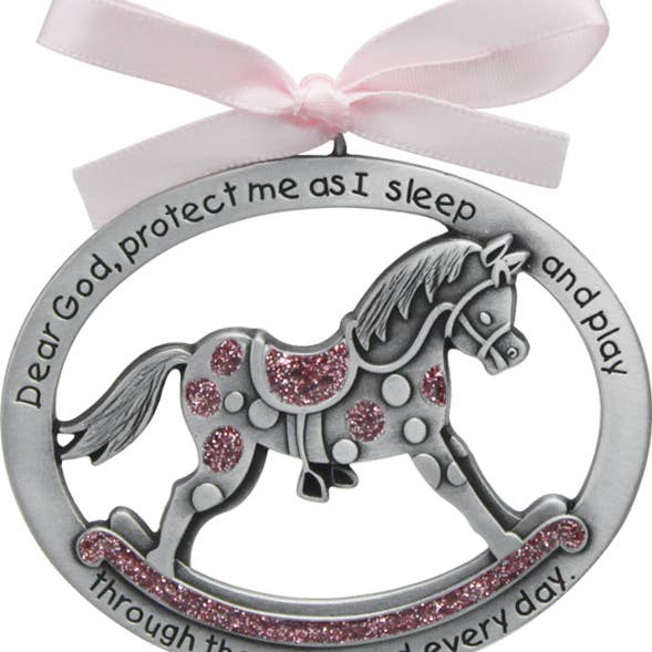 Abbey + CA Gift - Wholesale Ornament - Pink Rocking Horse Crib Medal1