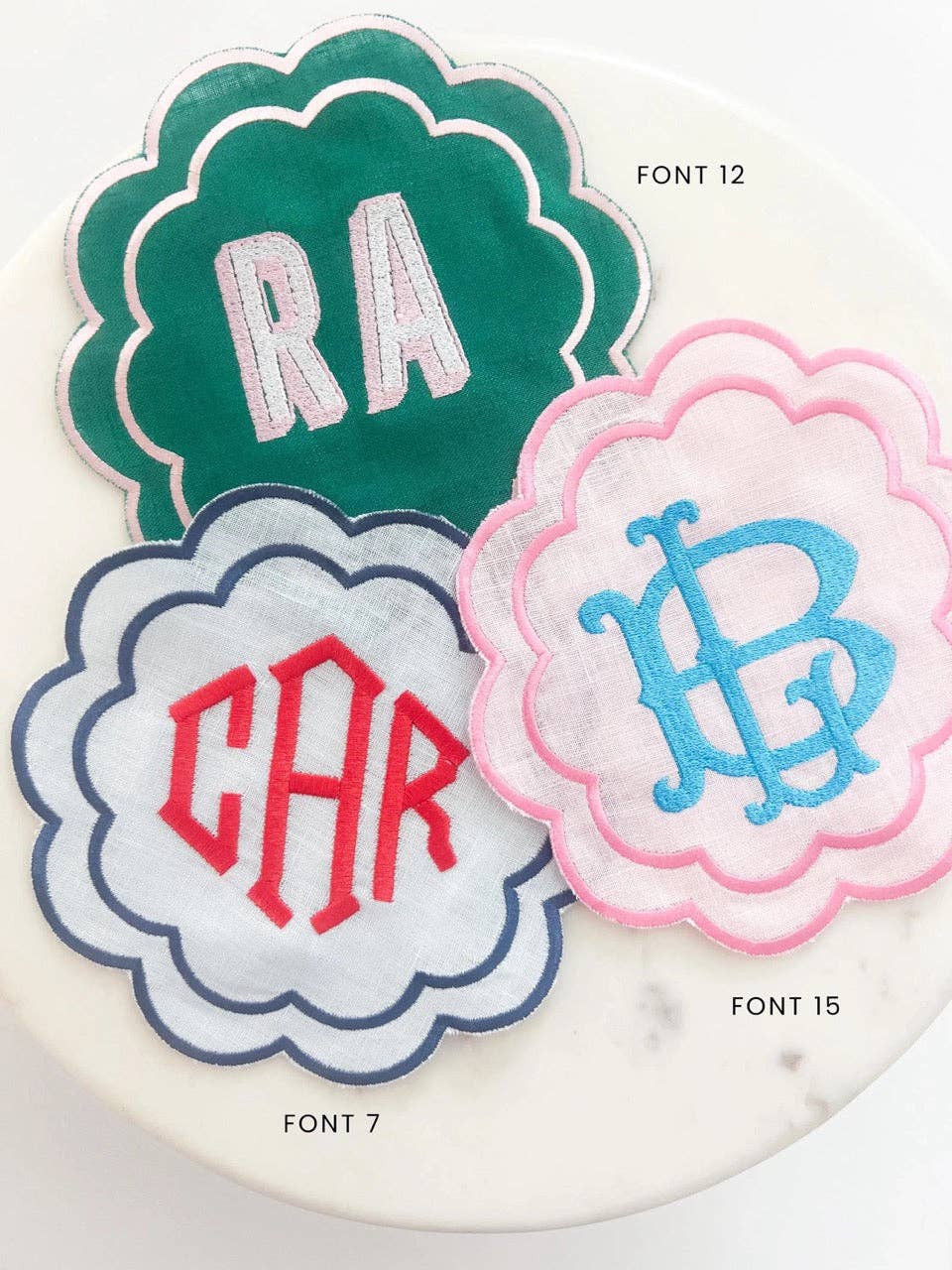 HOPE & JOY - Vendita all'ingrosso Tovaglioli da tavola in stoffa - Tovaglioli da cocktail in lino smerlati rotondi ricamati regalo per la casa3