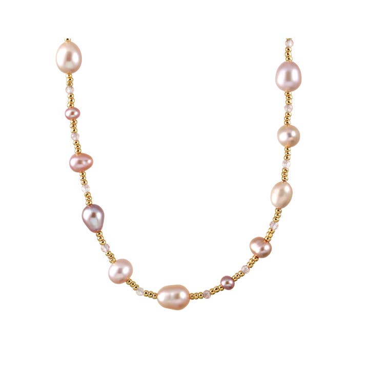 N-3920 PINK PEARL, STRAWBERRY QUARTZ NECKLACE for wholesale by Alicia Van Fleteren Jewelry Design