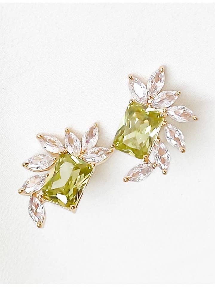 Vintage Peridot Cluster Leaf Stud Earrings August Birthstone for wholesale by Zebber Handmade
