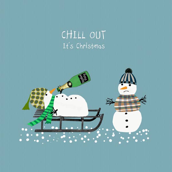 Sally Scaffardi Design - Venta al por mayor Tarjetas de Navidad - Tarjeta divertida de muñeco de nieve borracho