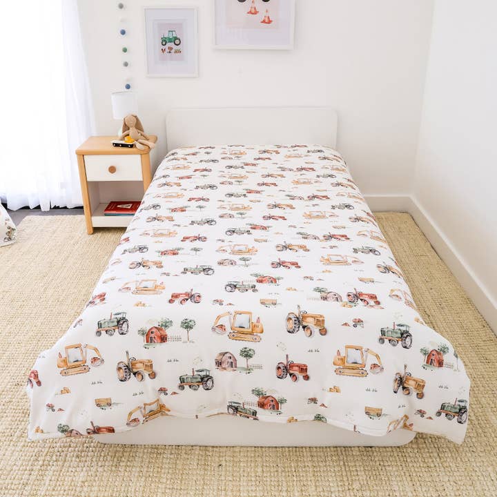 Diggers & Tractors Organic Cotton Quilt Cover - Single Bed for wholesale by Snuggle Hunny