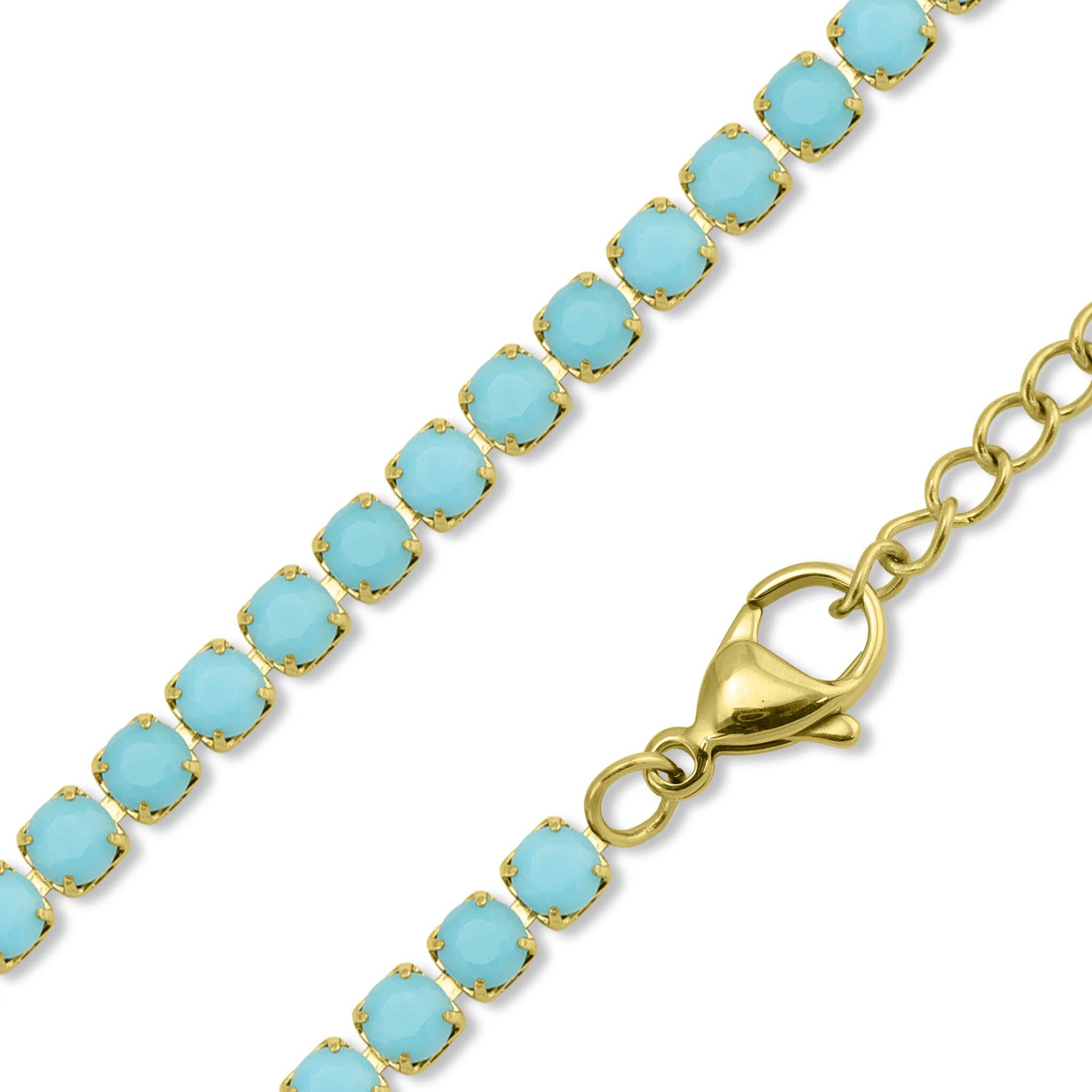 WJW - Wholesale Link & Chain Necklace - 18k Gold Turquoise Rhinestone Tennis Chain Necklace6
