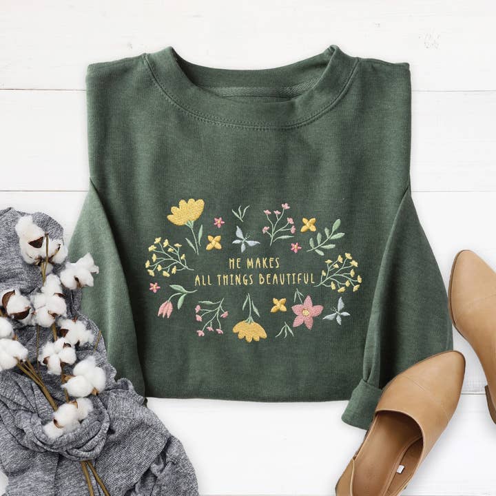 Embroidered All Things Beautiful Sweatshirt for wholesale by Love in Faith
