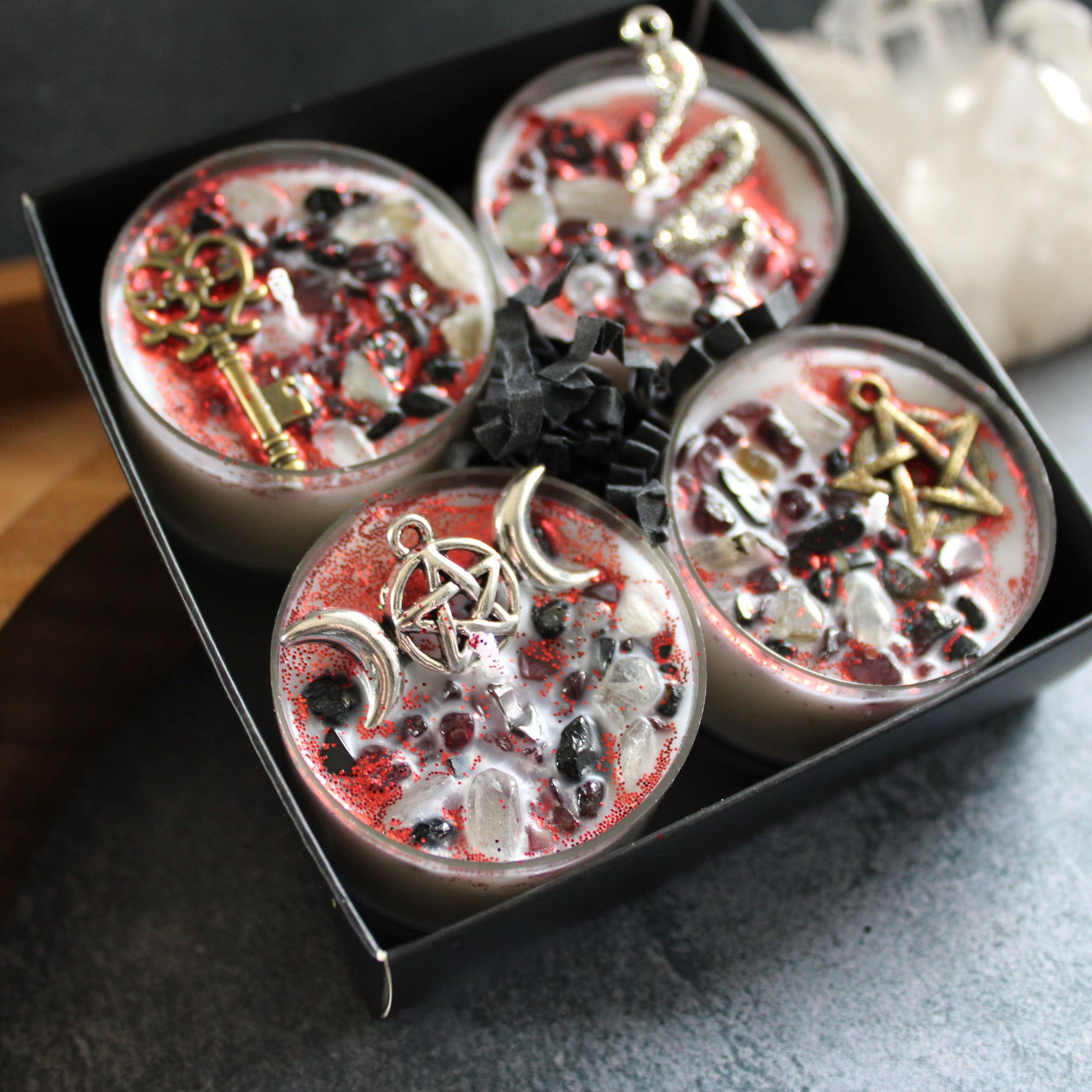 Moondust and Raven – Velas aromáticas por atacado – Velas de cristal Hecate em copo, velas para ritual3