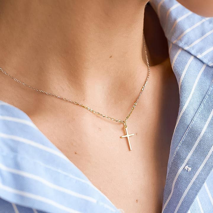 Tirza 18K Gold Non-Tarnish Small Cross Necklace for wholesale on Faire
