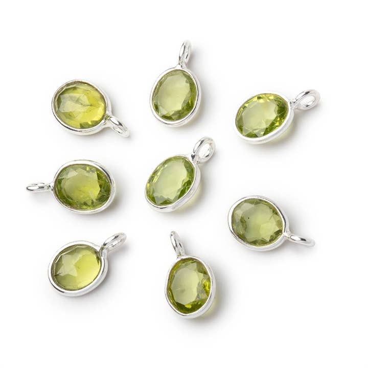 7x6mm Sterling Silver Bezel Peridot Rose Cut Oval Pendant 1 piece for wholesale by Beads of Cambay