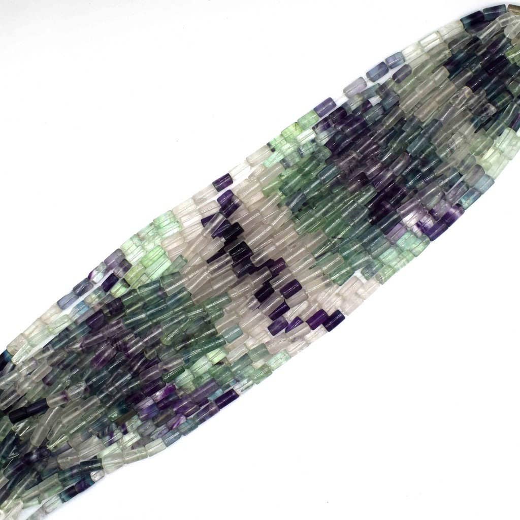 TRIVENI USA INC - Wholesale Beads - 10x6mm Multi Color Fluorite  Gemstone Tube  Bead Strand 14"1