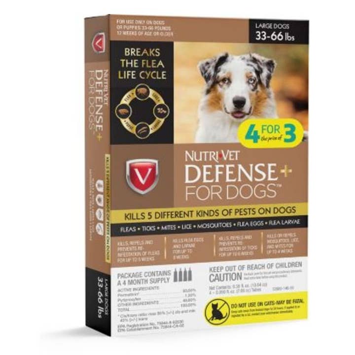 Petdropshipper - Wholesale Pet Flea/Tick Spray - Nutri-Vet Defense+ Flea & Tick for Dog 1ea/LG, 33-66 lb, 4 pk