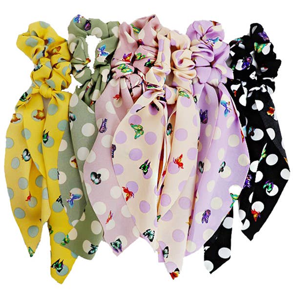 Cap Zone - Wholesale Scrunchie - Women’s - Butterfly Polka Dot Chiffon VSCO Girl Hair Tie Scrunchies