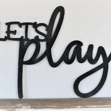 Let's Play Word Wood Cut Wall Art for wholesale by Feather and Birch