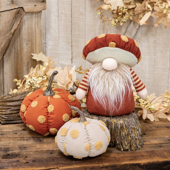 Bright Ideas - Wholesale Decorative Tabletop Object - Cream Plush Polka Dot Pumpkin2