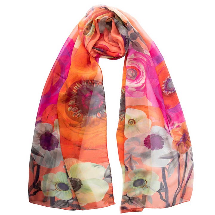 Campo de' Fiori - Foulard en soie corail pour la vente par Elizabetta Made in Italy USA