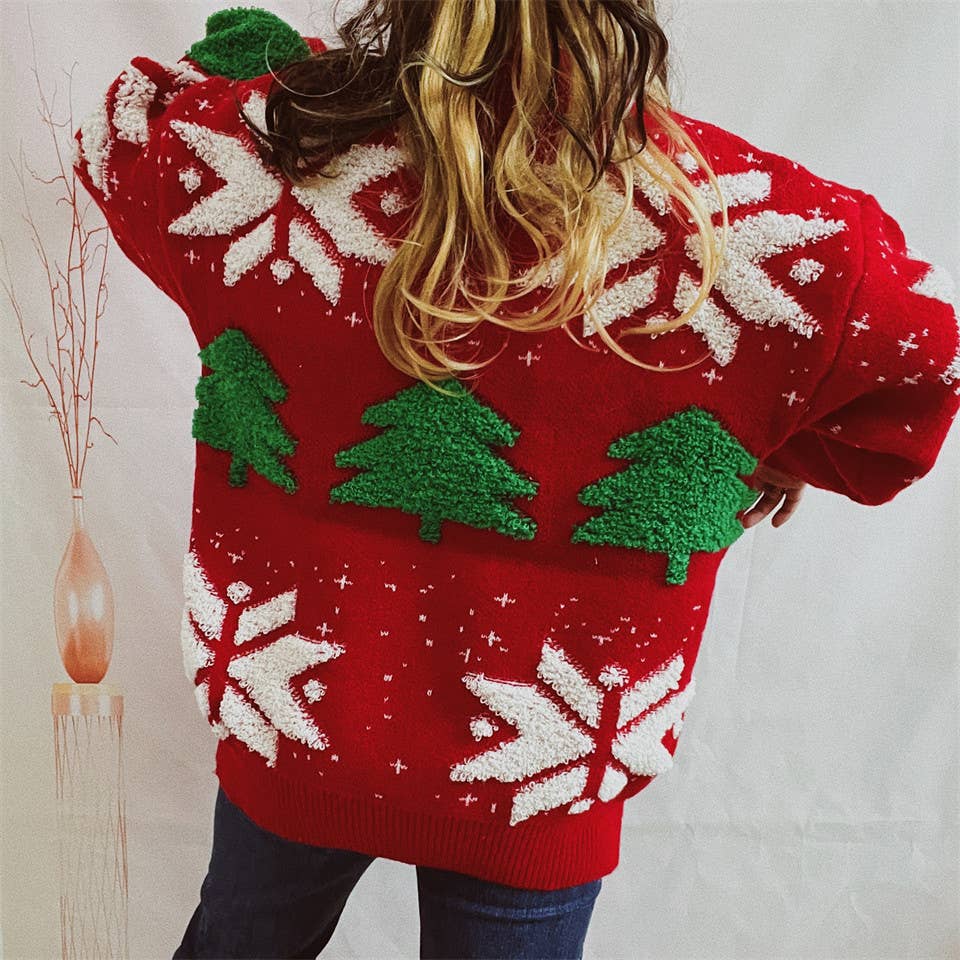 HIDDENBRAND - Wholesale Knit Sweater - Women's - Christmas tree jacquard pullover top6