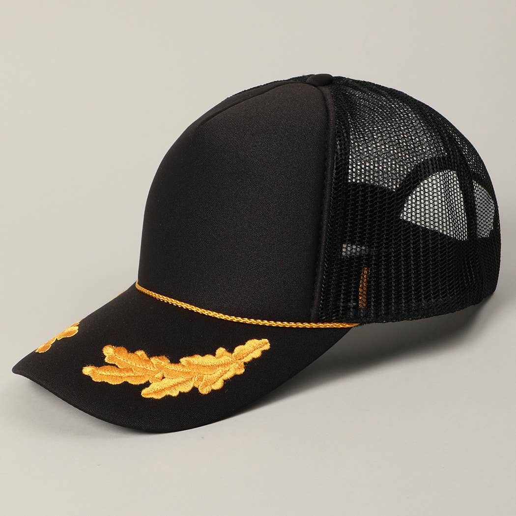  M BLK GLD Vintage Captain Trucker Hat with Gold Embroidery for wholesale on Faire3