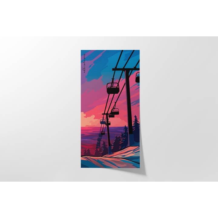 Impression artistique sur télésiège, ski, snowboard pour la vente par Paintinsidethelines