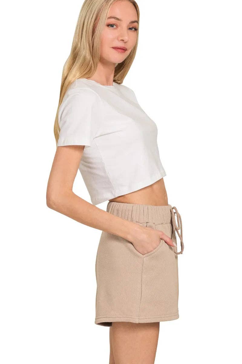 ASH MOCHA Zenana Fleece Long Sleeve Sweatshirts & Shorts Set for wholesale on Faire6