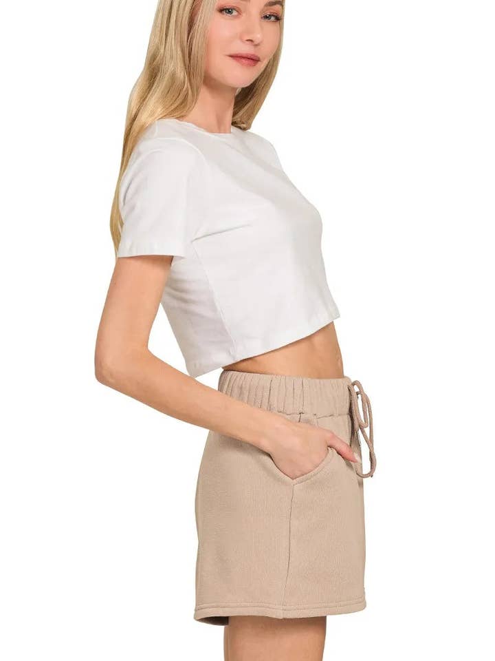 ASH MOCHA Zenana Fleece Long Sleeve Sweatshirts & Shorts Set for wholesale on Faire6