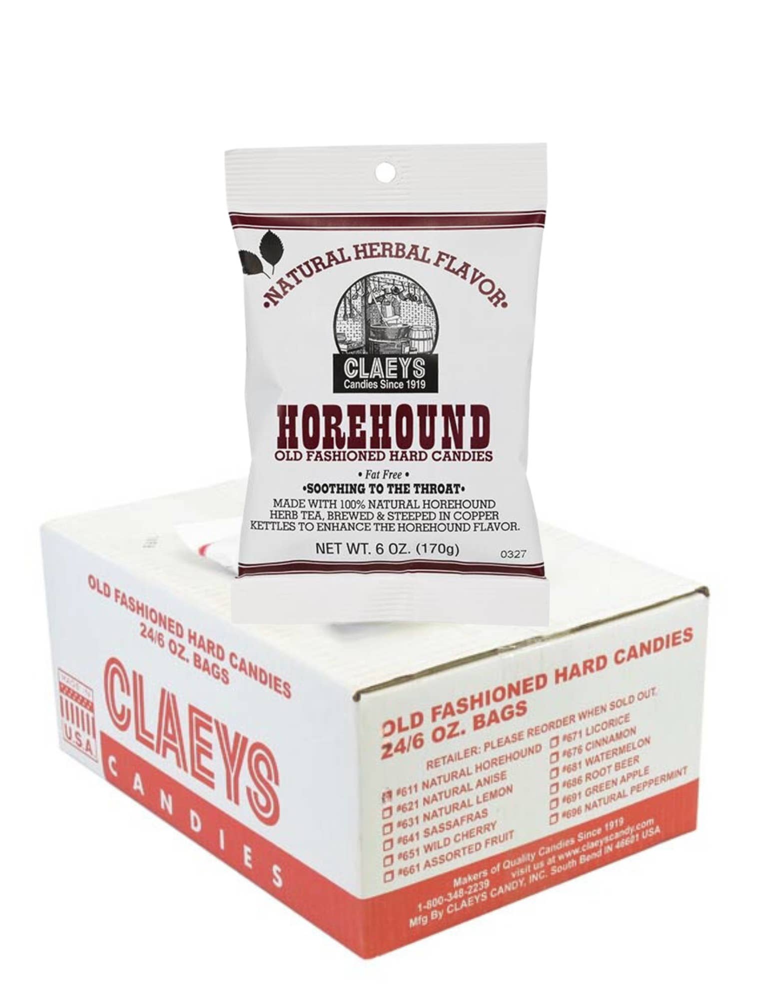 Shop The King - Wholesale Hard Candy - Claey's Horehound Peg Bag 6 oz Single Bag