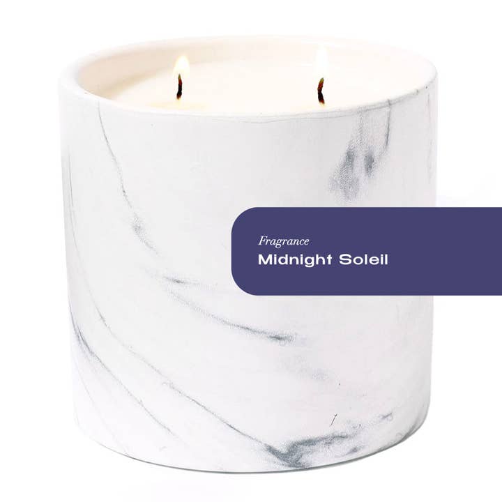 Bougie en marbre blanc Midnight Soleil 17 oz pour la vente par Plant Based Candles