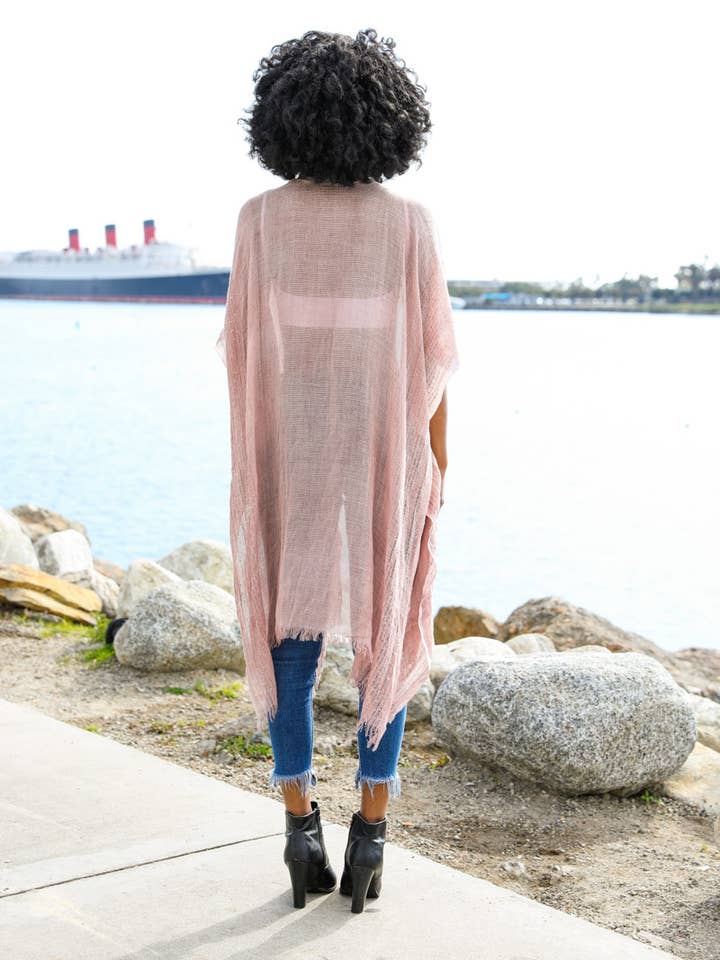 Leto Accessories - Wholesale Kimono – Women's - ☀️ Lightweight Sheer Kimono with Sequin and Frayed Details3