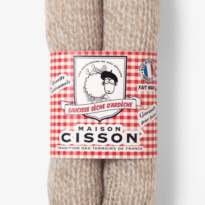 MAISON CISSON pour FAIRE PART AND CO - Vente Ustensile/gadget de cuisine - "La saucisse sèche d’Ardèche" en tricot1
