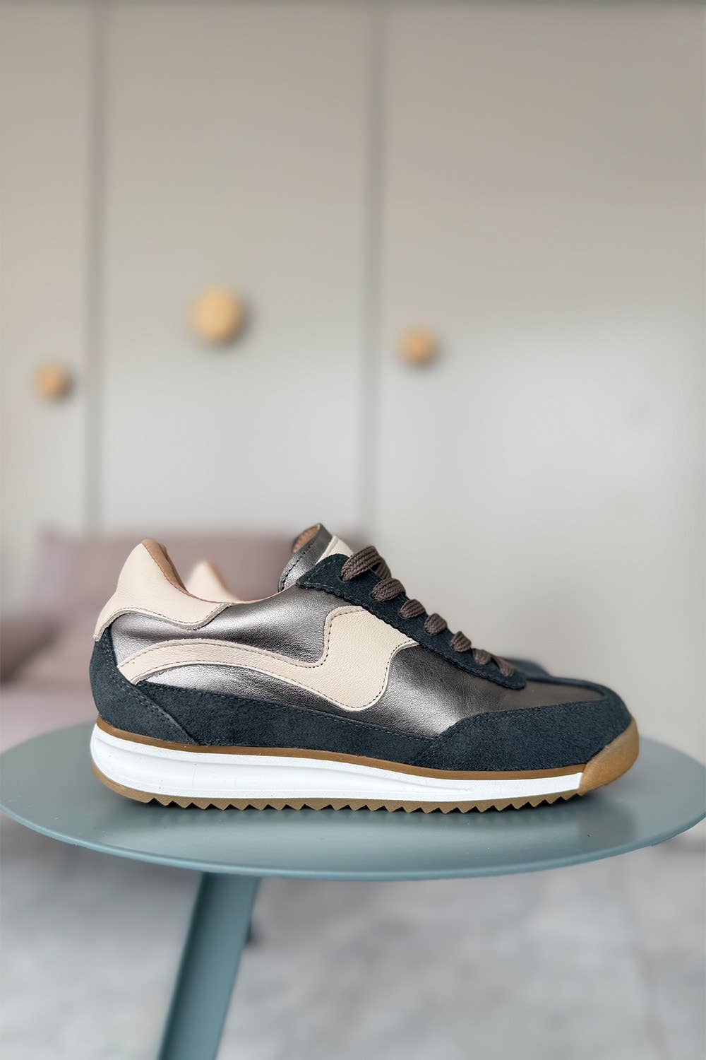 PMK SHOES - Wholesale Lifestyle Sneakers - Women's - Poema - Pewter - Handmade Cow Leather Sneakers5