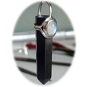 Crystal Sterling Pendant - Blk Tourmaline & Moonstone for wholesale by Crystal Earth Sterling
