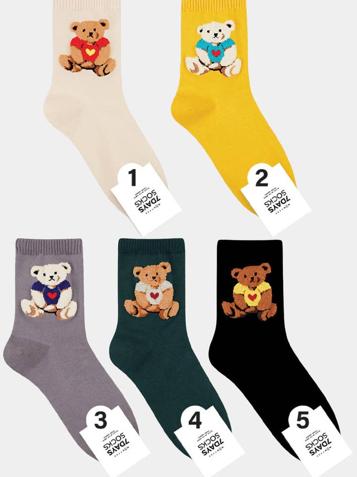 Women's Crew T-shirt Bear Socks for wholesale by 7DAYSSOCKS