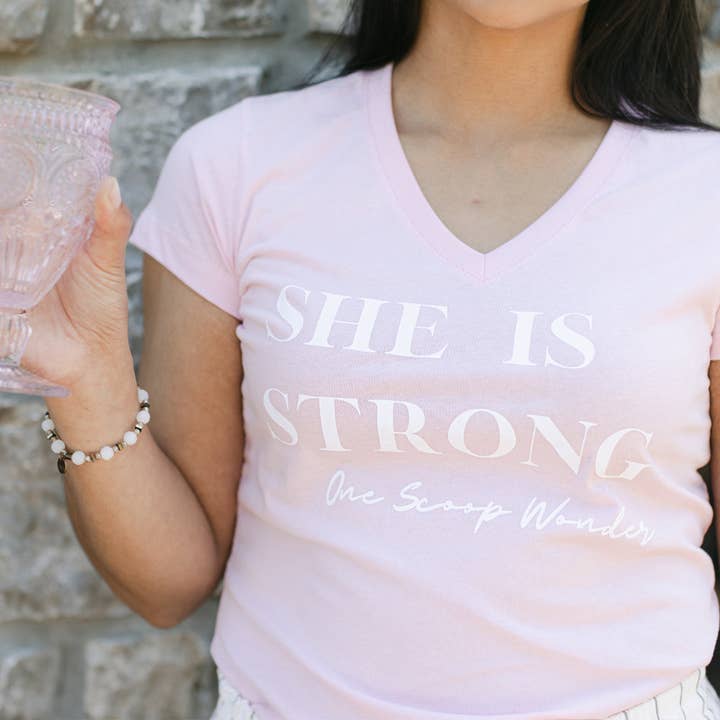 She Is Strong - Light Pink T-Shirt for wholesale by Mason Grove Farm