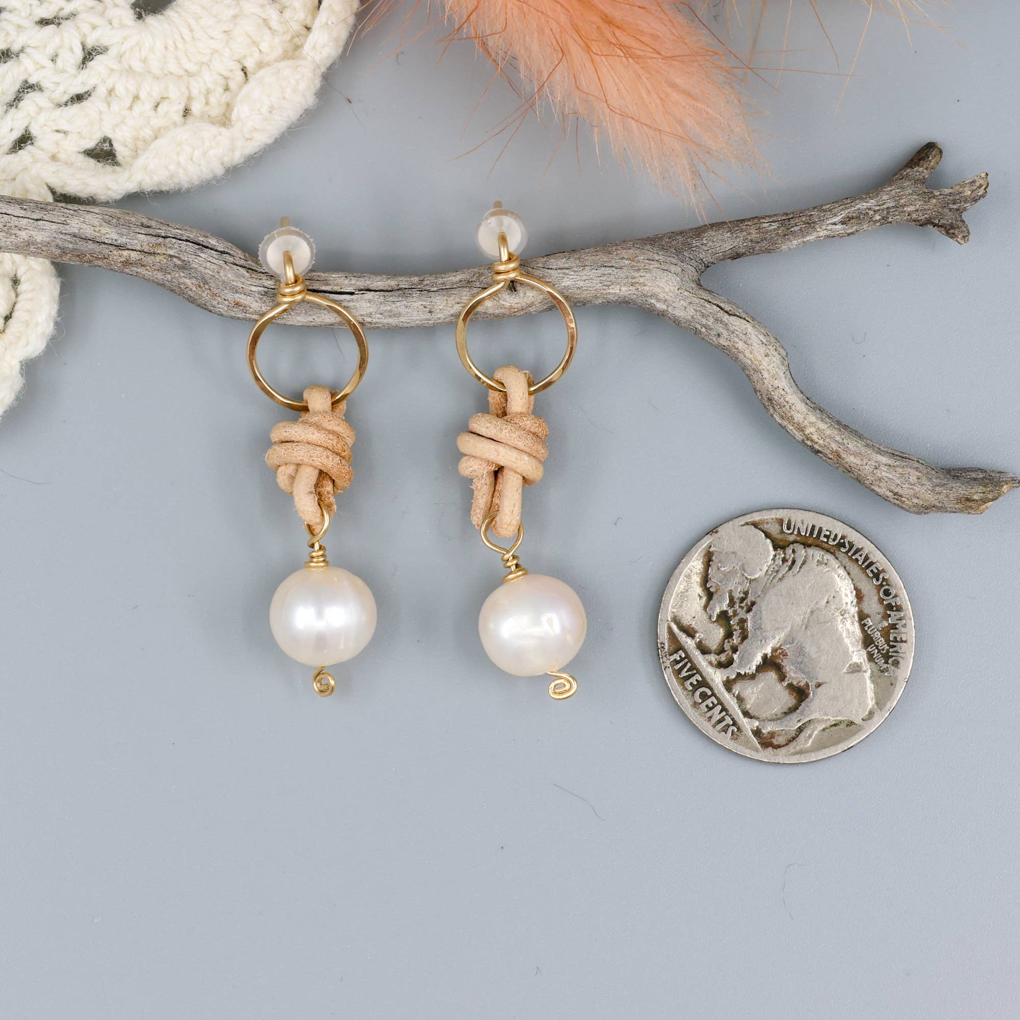The Stitch Alliance - Wholesale Dangle Earrings - Freshwater Pearl Drop Earrings / 14k Gold Fill / Leather3
