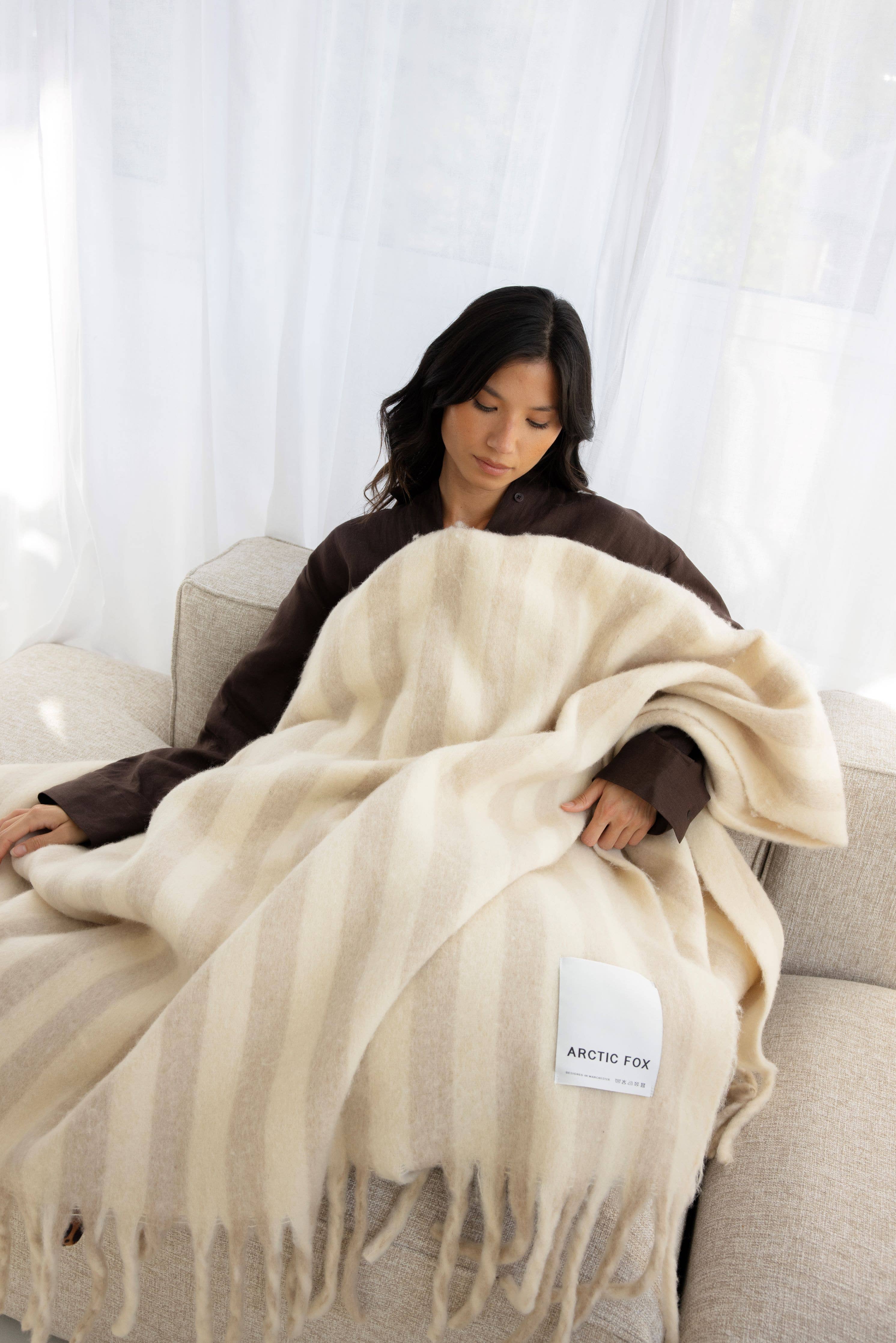 Arctic Fox & Co. - North America - Wholesale Throw Blanket - The Wool Stripe Throw - Pale Taupe Stripe - FW250