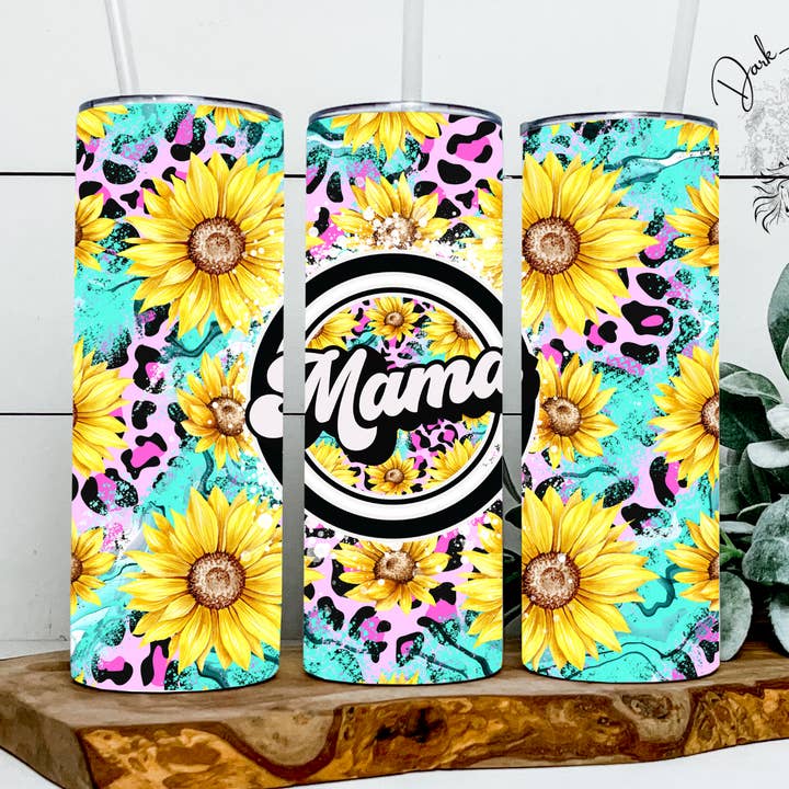 Bright Retro Mama Floral Cheetah Print Tumbler för wholesale av Dark Horse Dream Designs LLC