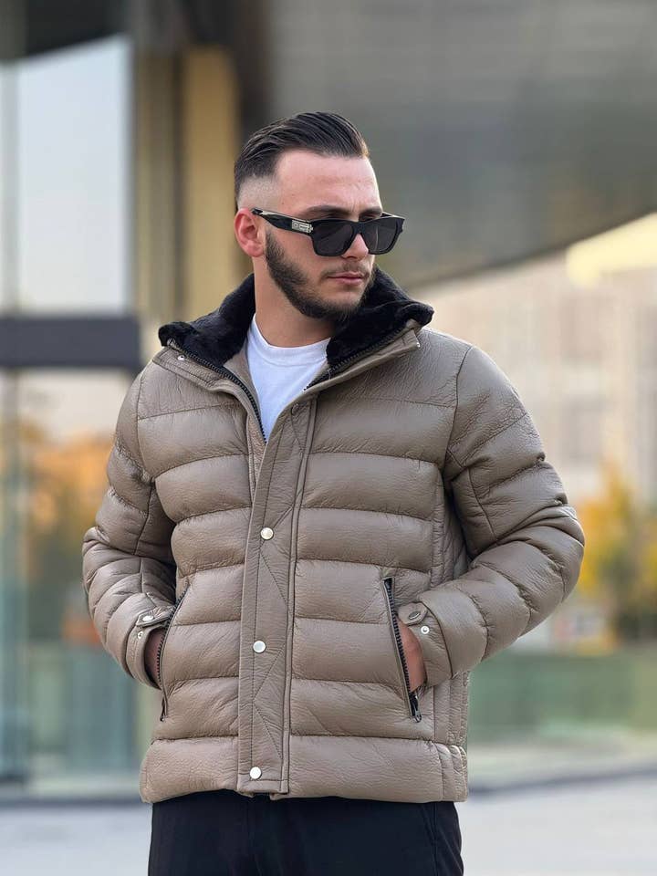 Chaqueta de abrigo de cuero para hombre con relleno y pelo. para venta al por mayor de PremiumDenim