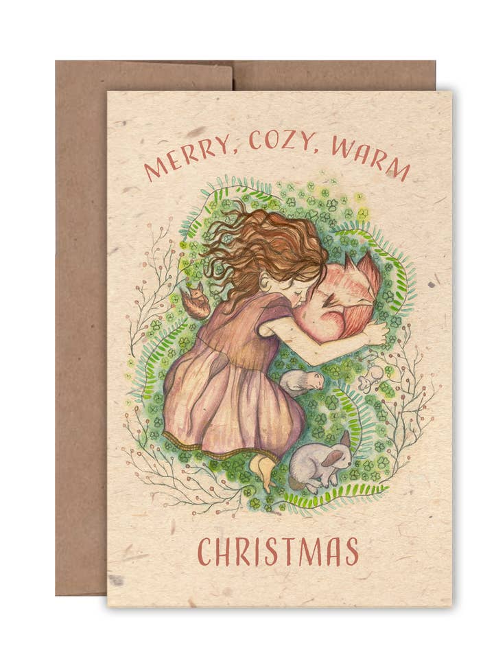 Merry, Cozy, Warm, Christmas Card for wholesale by Golden Grove Paper