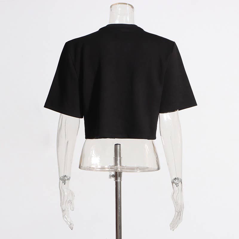 Productseeker - Wholesale Blouse - Women's - TP005 New Diamond Sequined Bow Cropped Top T-shirt17