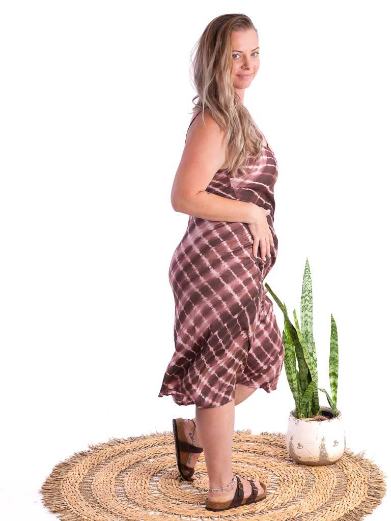 Silk Linen Slip Maxi Tie Dye Choc/White for wholesale on Faire3