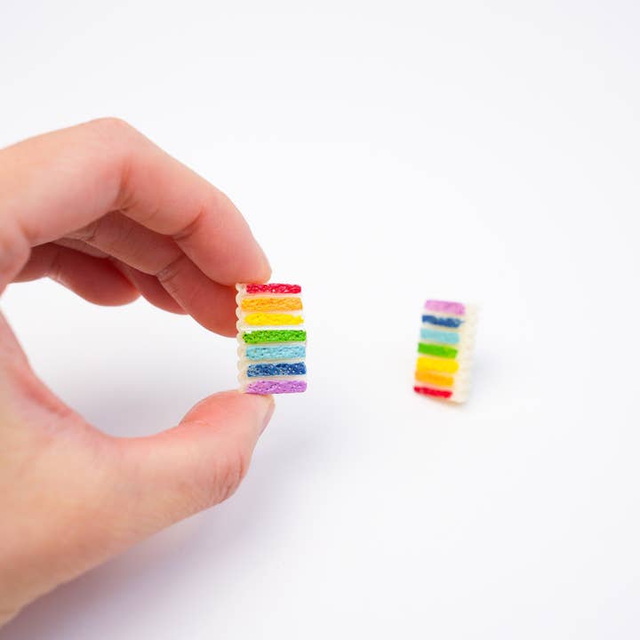 Mini Story Co - Wholesale Lapel Pin/Button - Rainbow Cake Pin | Rainbow Cake Slice Brooch | Pride Flag Rainbow Cake Accessories | LGBTQA+ Pins | Miniature Cake Pin1