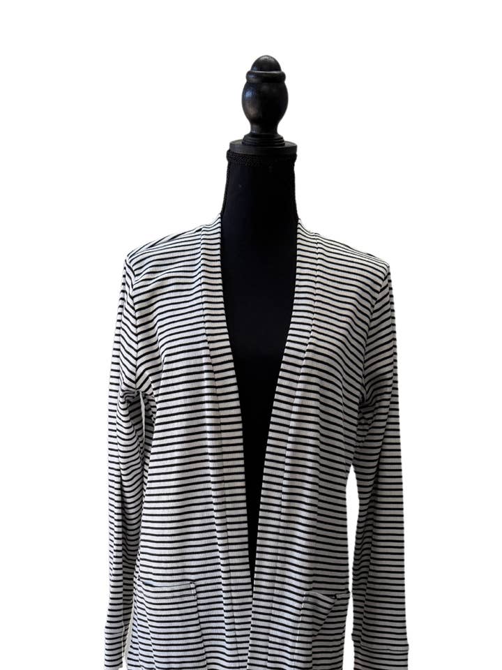 TK6 The Simple Cardigan in Black H Stripe* for wholesale by Tulip Clothing