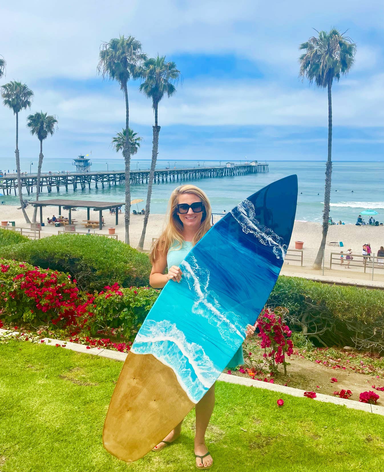 WLB Designs - Venta al por mayor Papel pintado 3D - Arte de pared con tabla de surf grande de 1,83 m, arte de resina de playa1